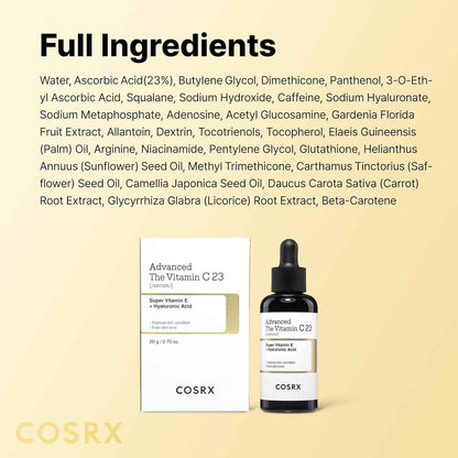 COSRX Advanced Pure Vitamin C 23% Serum with Vitamin E & Glutathione, Korean Vitamin C Serum for Fine Lines, Uneven Skin Tone & Dull Skin, 0.7oz, Korean Skin Care, Mothers Day Gifts for Mom & Wife