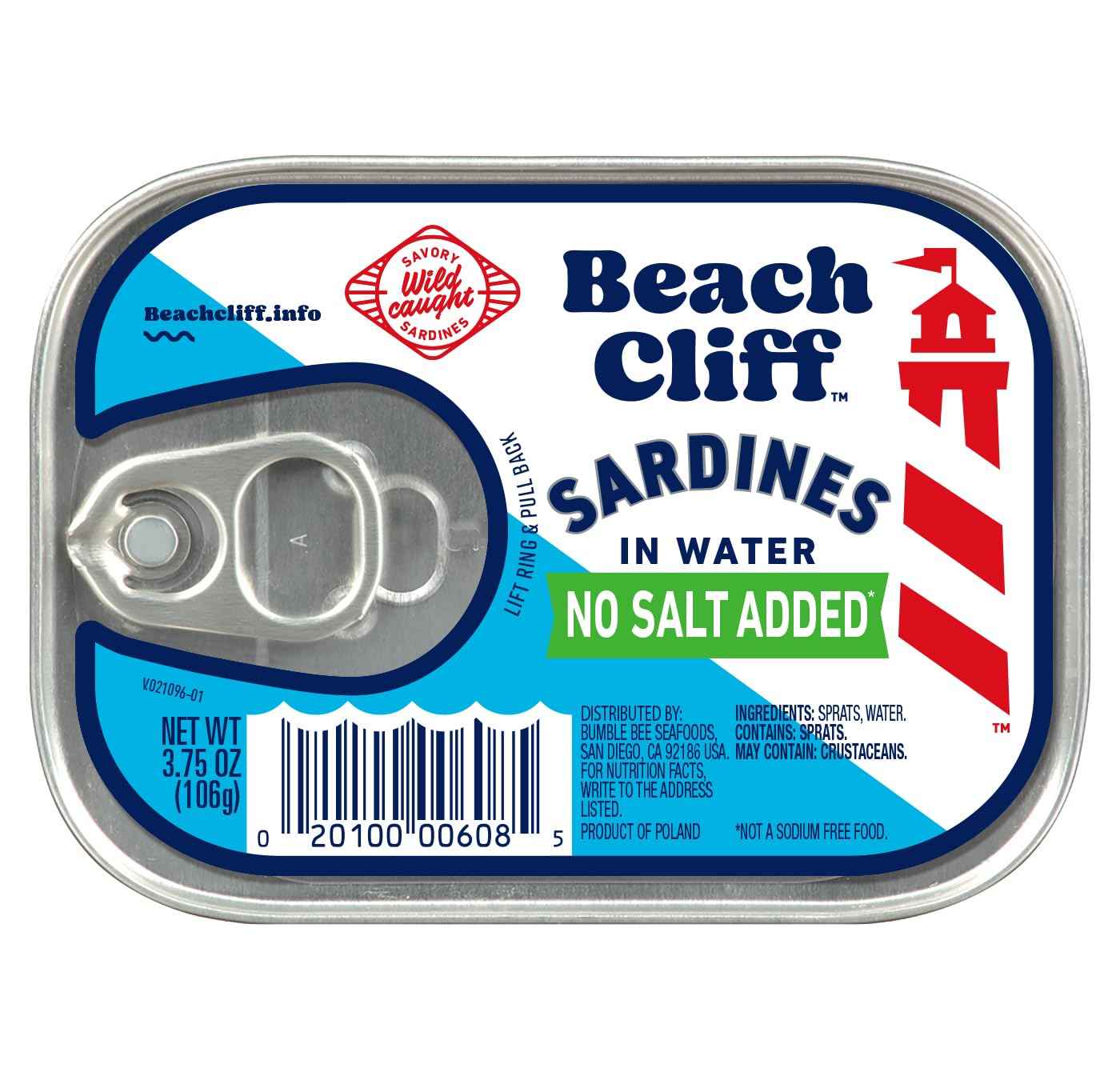 Beach Cliff Wild Caught Sardines, 3.75 oz Can - 13g Protein per Serving - Gluten Free, Keto Friendly - Great for Pasta & Seafood Recipes