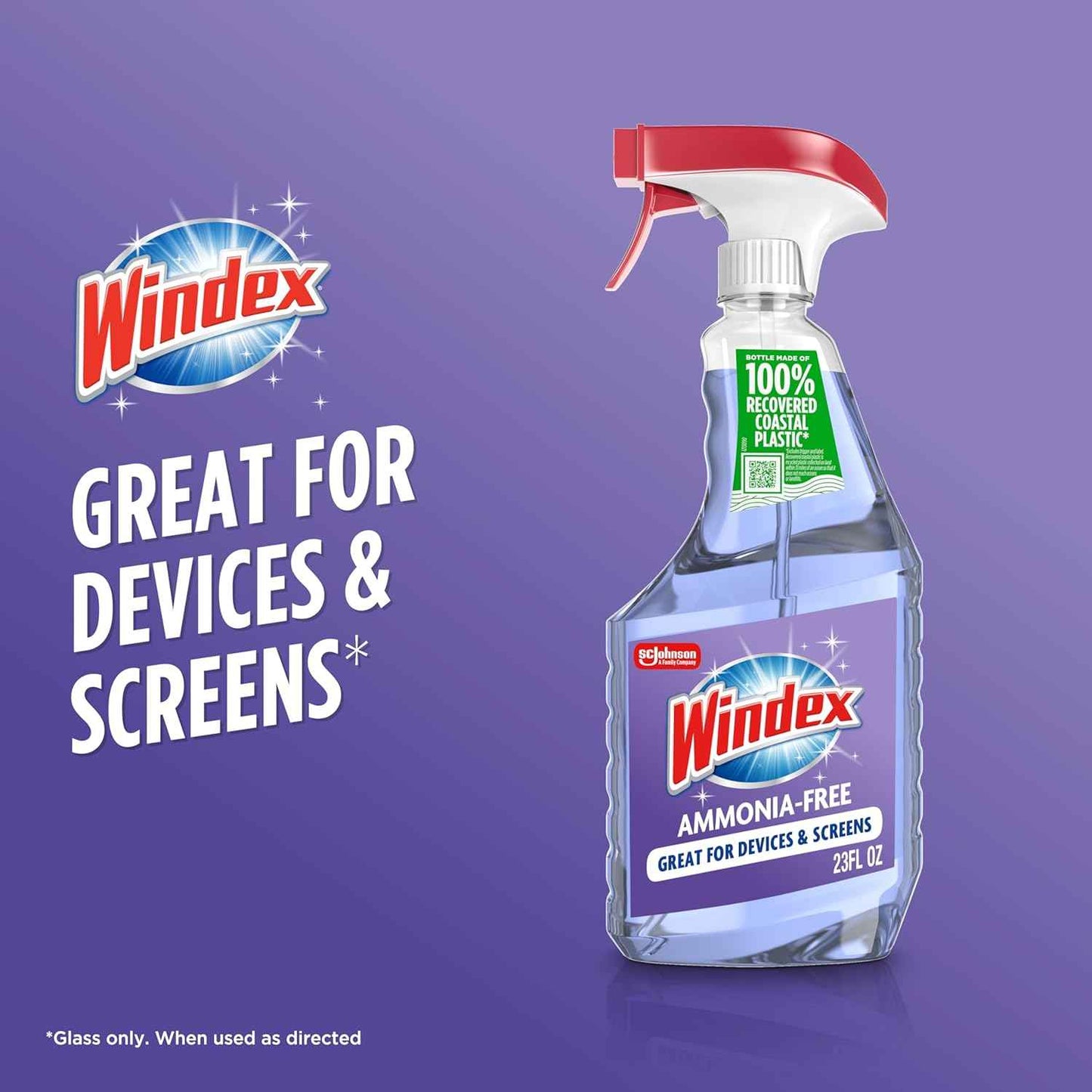 Windex Glass and Window Cleaner Spray Bottle, Ammonia Free, Packaging Designed to Prevent Leakage and Breaking, Surface Cleaning Spray, Crystal Rain Scent