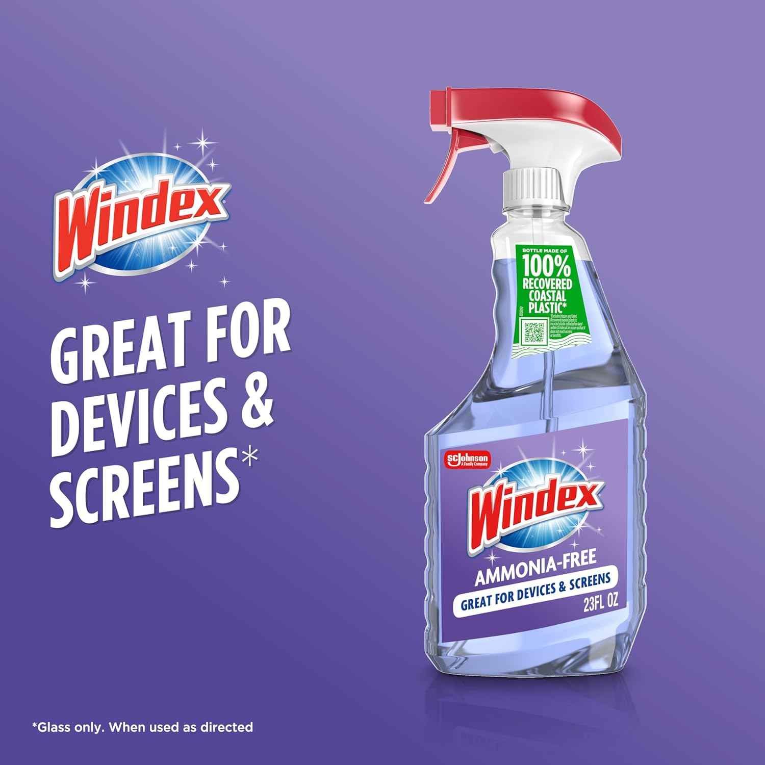 Windex Glass and Window Cleaner Spray Bottle, Ammonia Free, Packaging Designed to Prevent Leakage and Breaking, Surface Cleaning Spray, Crystal Rain Scent