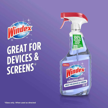 Windex Glass and Window Cleaner Spray Bottle, Ammonia Free, Packaging Designed to Prevent Leakage and Breaking, Surface Cleaning Spray, Crystal Rain Scent