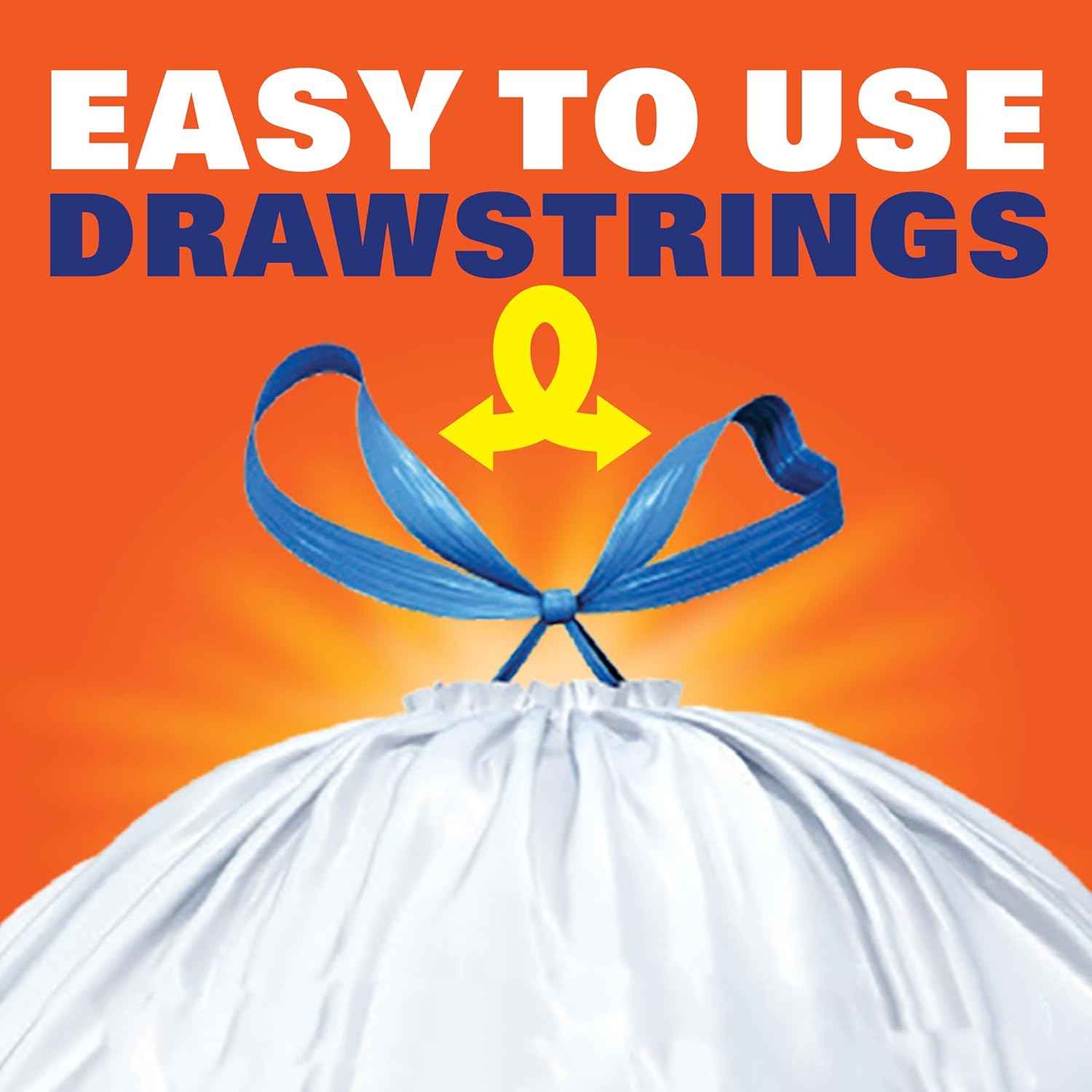 Hefty Strong White 13 Gallon Trash Bags with Drawstrings, Unscented Tall Kitchen Trash Bags, Resists Leaks, Punctures, and Tears, Durable Closure
