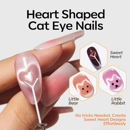 modelones Cat Eye Magnet Set, Heart Nail Art Tool Strong Magnetic Pen Double Head Round Magnets Stick Wand Diverse French Moon Floral Cateye Effect DIY Professional Manicure Gift for Women