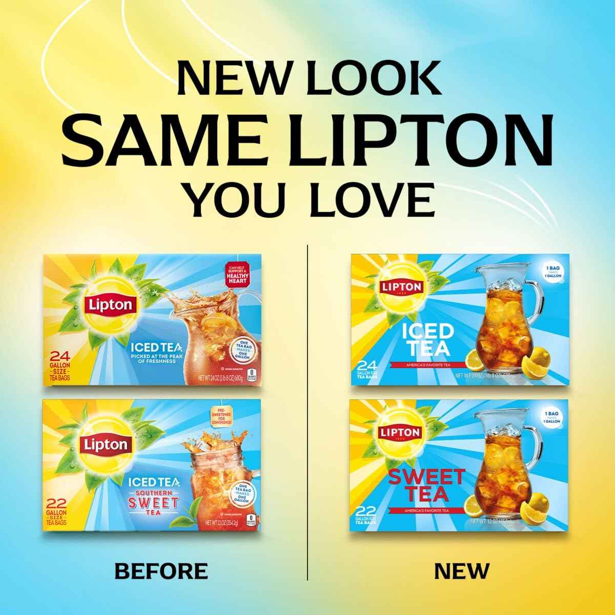Lipton Unsweetened Iced Tea Bags, Gallon-Sized Zero Calories, 24 Total Tea Bags