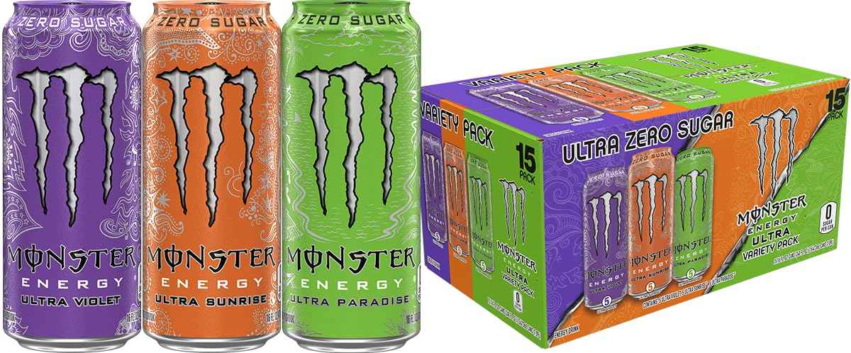 Monster Energy Ultra Variety Pack, PKZSD, Sugar Free Energy Drink, 16 Ounce | Pack of 15