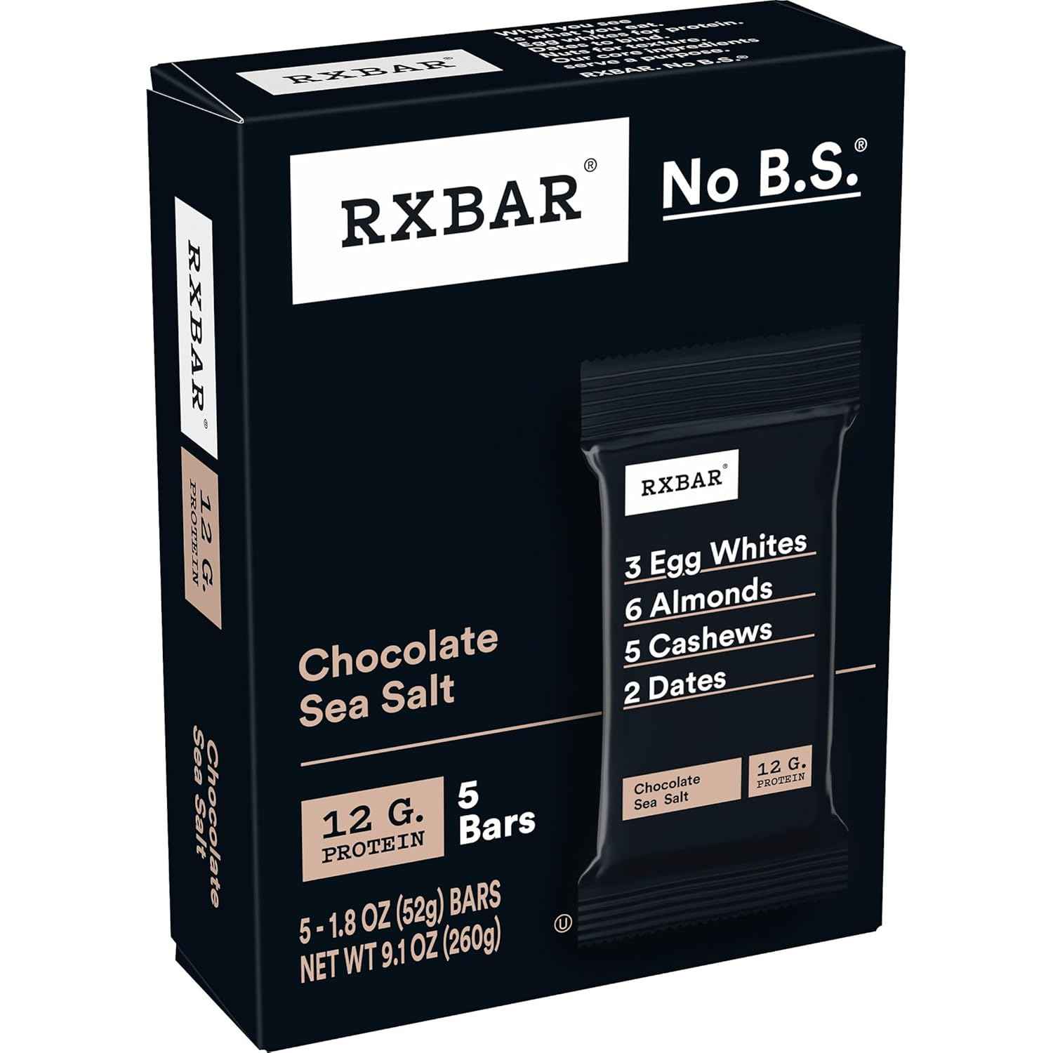 RXBAR Protein Bars, 12g Protein, Gluten Free Snacks, Chocolate Sea Salt