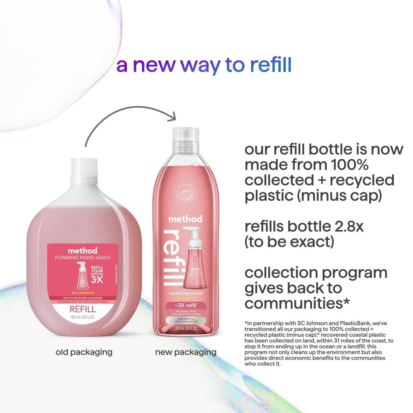 Method Foaming Hand Soap Refill, Pink Grapefruit, Recyclable Bottle, 28 fl oz