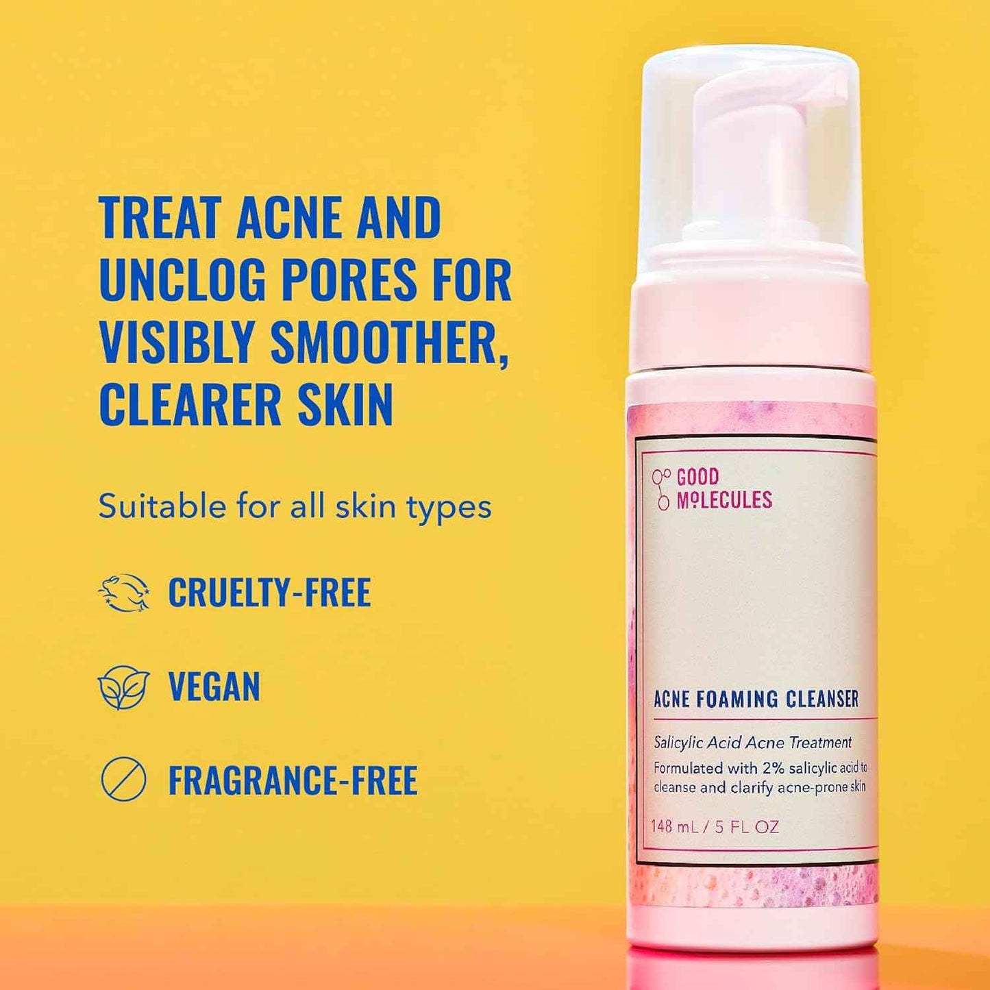 Good Molecules Acne Foaming Cleanser - 2% Salicylic Acid Foam Cleanser - Gentle Acne Face Wash with Alcohol Free Witch Hazel and Aloe - Skin Care for Face