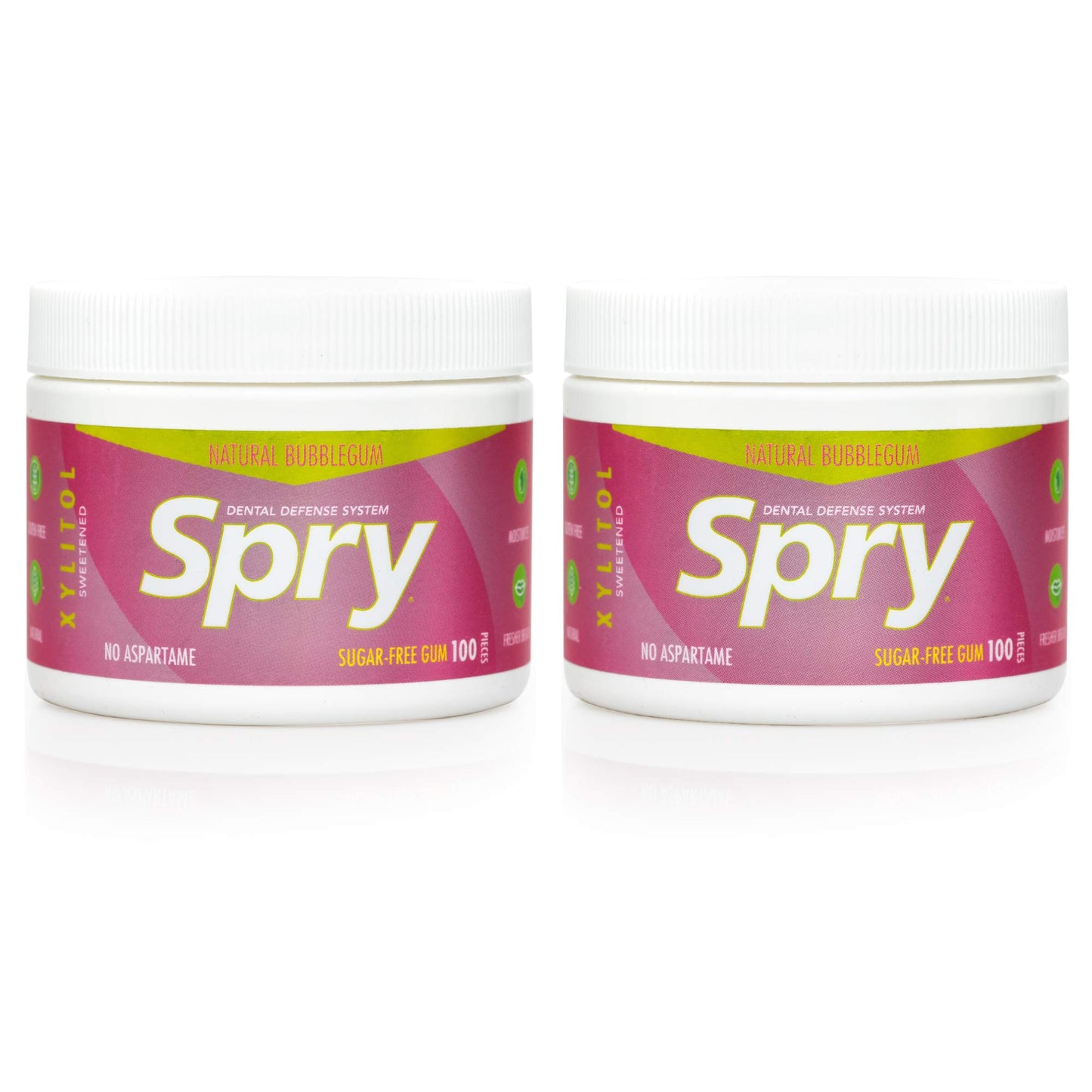 Spry Fresh Natural Xylitol Chewing Gum Dental Defense System - Aspartame-Free, Sugar-Free, Non-GMO, Gluten-Free (Bubble Gum, 100 Count - Pack of 2)