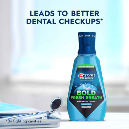 Crest Mouthwash Pro-Health Bold Fresh Breath, 99% Germ Kill, Antigingivitis & Antiplaque, Clean Mint - 1 L (33.8 fl oz), Pack of 2