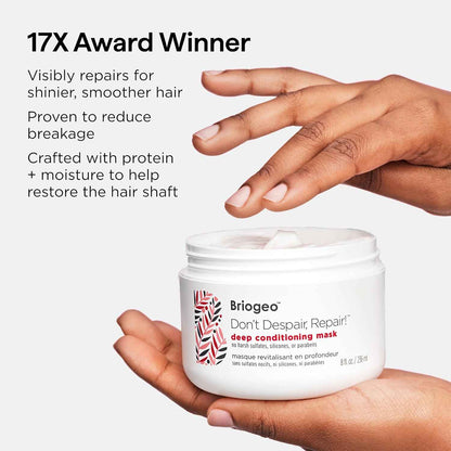 Briogeo Don't Despair, Repair! Deep Conditioning Mask | Protein + Moisture Balance Conditioner for Dry, Damaged, Color-Treated Strands | Vegan & Cruelty-Free