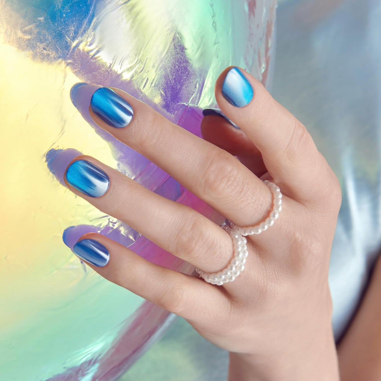 KISS_colorFX_by_imPRESS_Press_On_Nails_,_‘Reconnect’,_Solid_Blue_with_Pearlescent_Finish,_Short_Oval,_IMPROVED_adhesive,_Includes_30_Fake_Nails,_Prep_Pad,_1_Manicure_Stick,_1_Mini_Nail_File