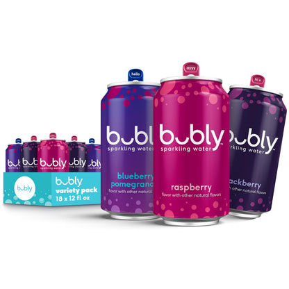bubly, Triple Berry Variety Pack (Blackberry, Raspberry, Blueberry Pomegranate), 12 Fl Oz Cans (Pack of 18)