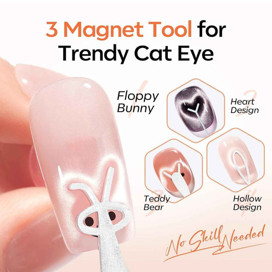 modelones French Cat Eye Magnet Set, Scissor-Shaped Nail Magnet Tool, 2 IN One Cateye Nail Magnet for French Effect, Hole&Bunny-Shaped&Heart Magnet for Cat Eye Gel Polish DIY Easter's Nail Salon