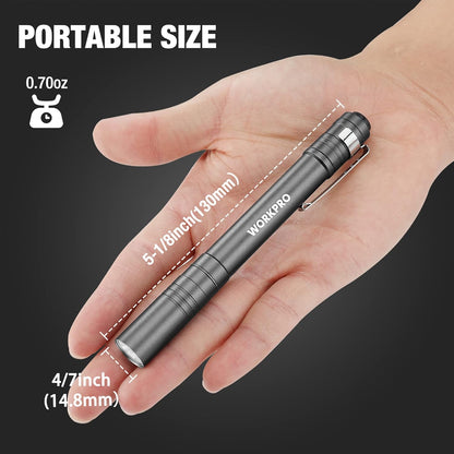 WORKPRO_LED_Pen_Light,_Aluminum_Pen_Flashlights,_Pocket_Flashlight_with_Clip_for_Inspection,_Emergency,_Everyday,_2AAA_Batteries_Include,_Gray(4-Pack)