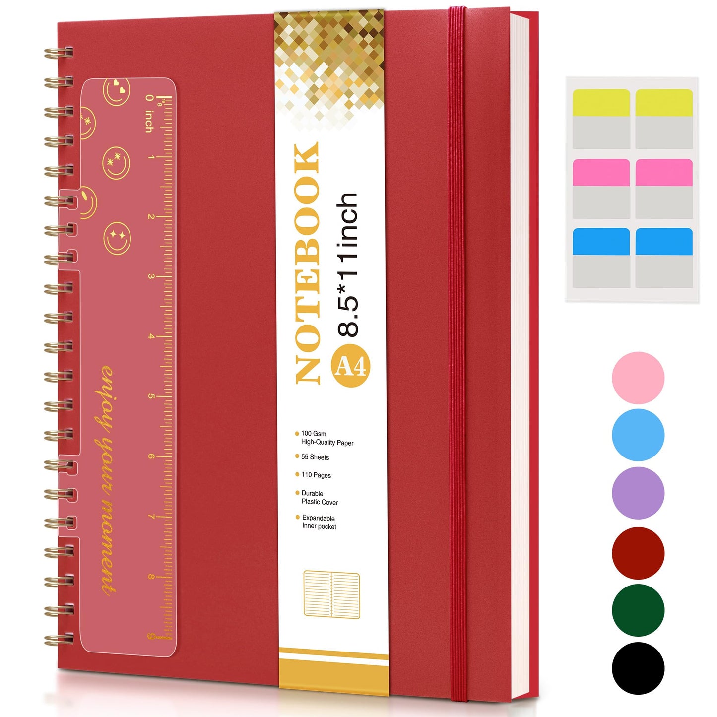 Spiral Notebook Journal 8.5” x 11”, A4 Large Notebooks for Women Men, College Ruled Lined Journal, 100 GSM Paper, Hardcover Spiral Bound Journals for Work School Writing Note Taking Business, Red