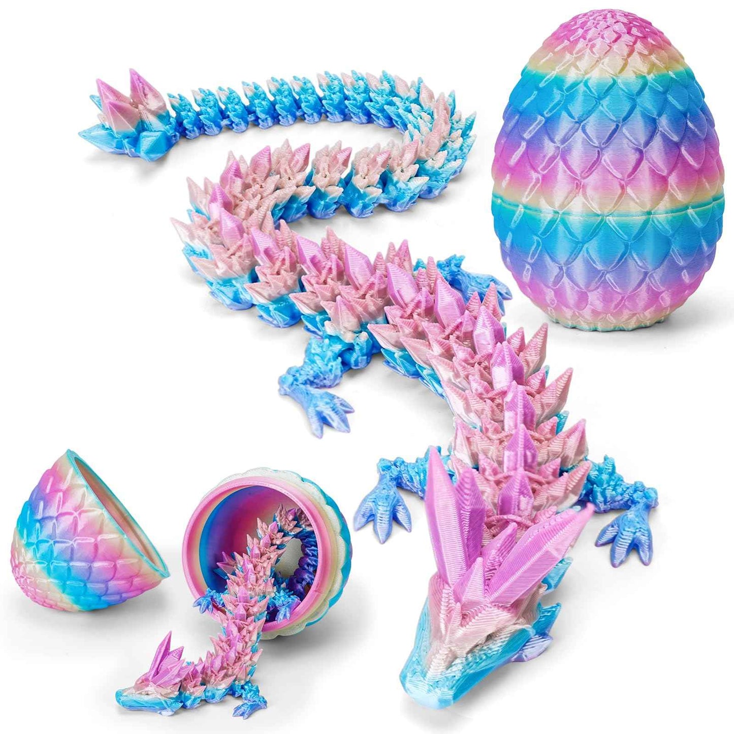TBOLINE 12" 3D Printed Dragon Egg, Easter Basket Stuffers for Kids, Large Prefilled Easter Eggs, Stuffed Egg Hunt Fillers with Easter Toys, 3D Printer Animals Fidget Toys for Boys Teen 5-7 4-6 8-12