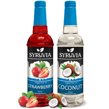 Syruvia Sugar-Free Fruit Flavors Variety Pack Strawberry &amp;amp; Coconut Syrup - 0 Calorie - for Tea, Italian Sodas, Beverages, Desserts, Ice Cream, Cocktails &amp;amp; Mocktails, Kosher, 25.4 fl oz. (2-Pack)