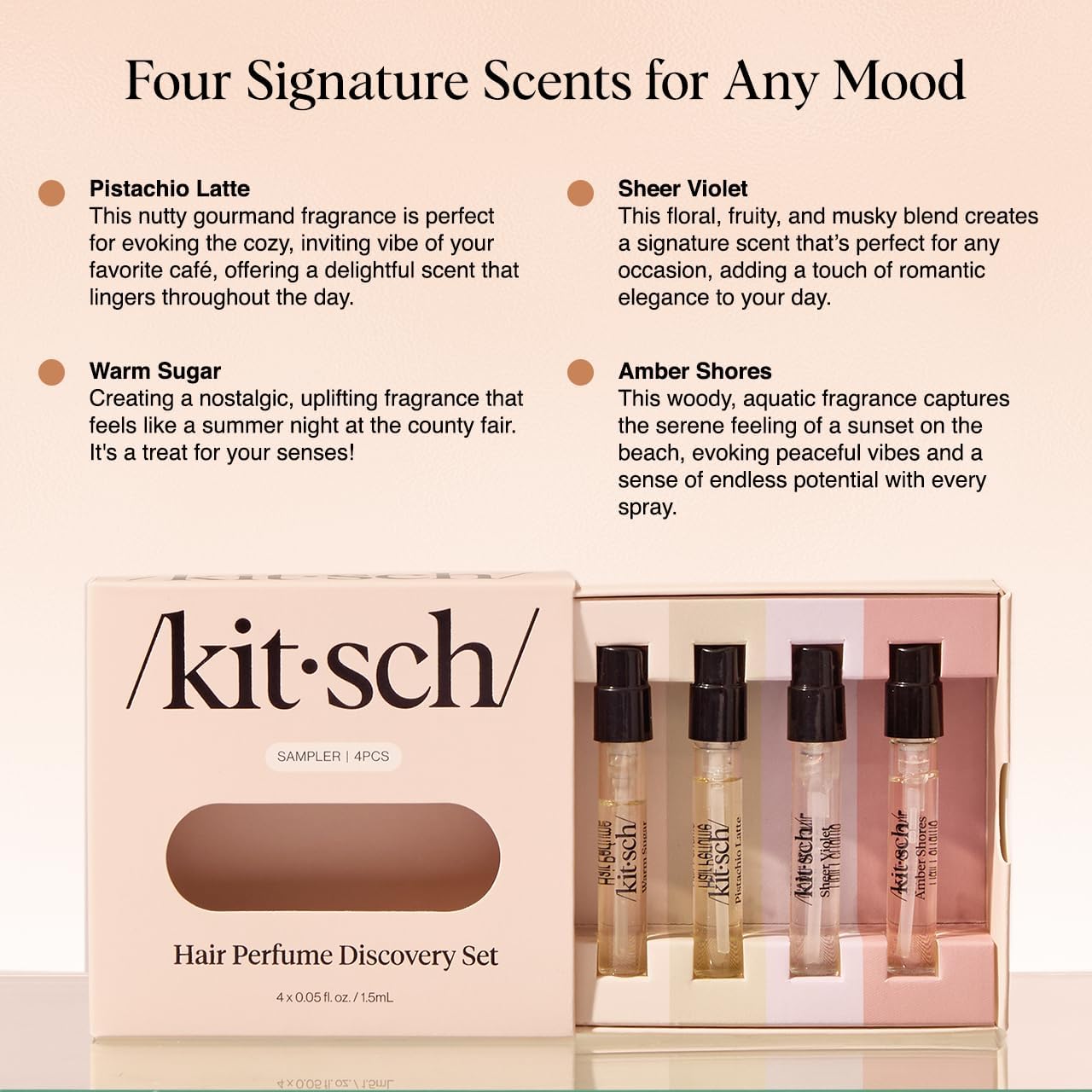 Kitsch_Hair_Perfume_For_Women_(Discovery_Set)_-_Pistachio_Latte,_Warm_Sugar,_Sheer_Violet_&_Amber_Waves_-_Patented_Odor-Eliminating_Technology,_Hair_Spray_and_Body_Mist_-_4_x_1.5mL