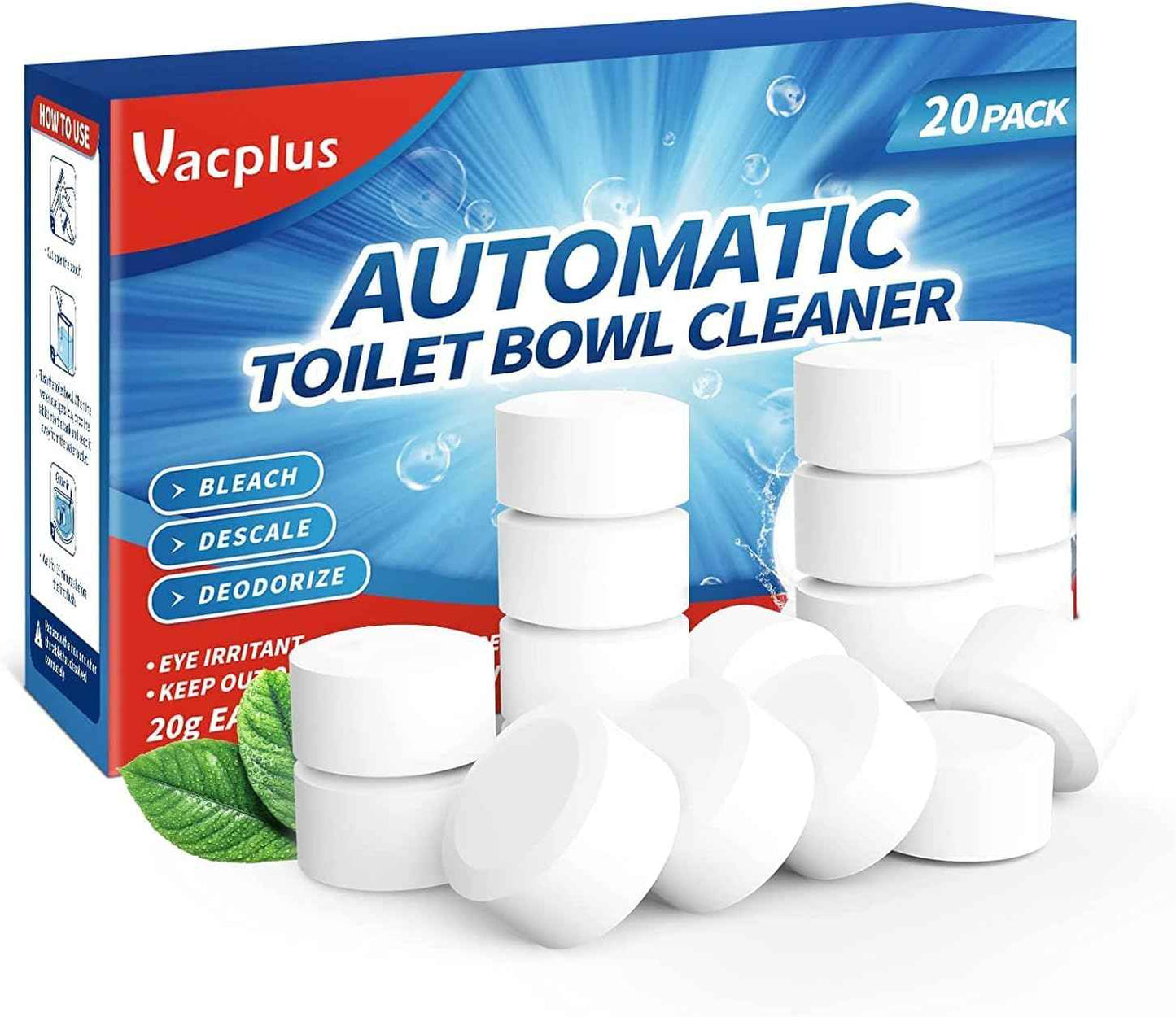 Vacplus Toilet Bowl Cleaner Tablets, Automatic Cleaners with Bleach, Slow-Releasing Toilet Tank Cleaners for Deodorizing & Descaling, Household Toilet Cleaners against Tough Stains