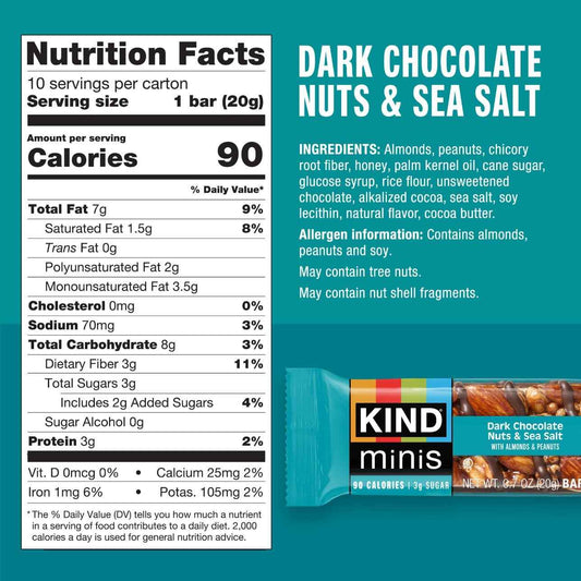KIND Mini Snack Bars Variety Pack, Gluten Free, Low Sugar, Low Calorie Snacks, Dark Chocolate Nuts & Sea Salt, Caramel Almond & Sea Salt, Dark Chocolate Cherry Cashew, 80 Count