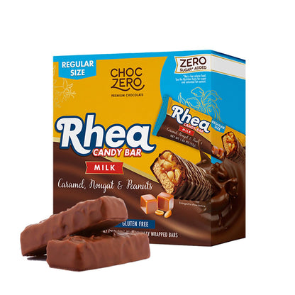 ChocZero Milk Chocolate Caramel Peanut &amp;amp; Nougat Candy Bars, No Added Sugar, High Fiber, Gluten Free, Keto Friendly Full-Size Rhea Bars (1.86 Ounce Each, 6 Count Box)