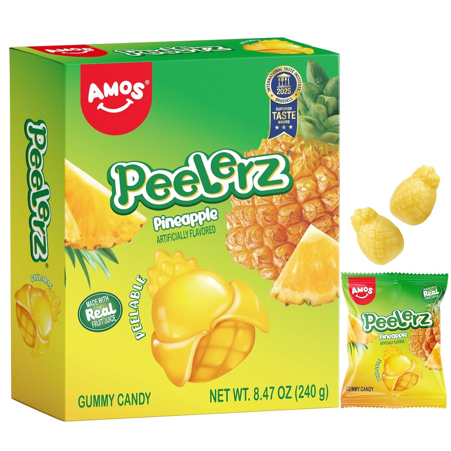 AMOS Peelerz Lychee Gummy Candy, Peelable Fruit-Shaped Candy, 8.47oz Box with 10 Individual Packs – Fun Peeling Gummy Snack Made with Real Juice - Eco House Kit