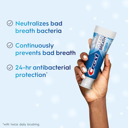 Crest Toothpaste Clean Breath Smooth 3.3oz Pack of 3 – Neutralizes Bad Breath, Antibacterial Protection, Fights Cavities, Freshens Breath, Gently Whitens