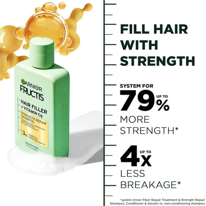 Garnier Fructis Hair Filler Strength Repair Shampoo with Vitamin Cg, Sulfate Free Shampoo for Weak, Damaged Hair, 10.1 Fl Oz