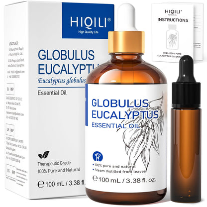 HIQILI 100ML Eucalyptus Essential Oil for Spray, Diffuser &amp;amp; Skin, 100% Pure Undiluted - 3.38 Fl Oz