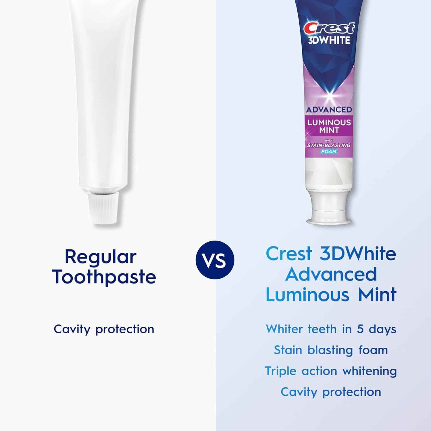 Crest 3D White Advanced, Teeth Whitening Toothpaste for Adults, Cavity Protection Fluoride Toothpaste, Strengthens Enamel, Travel Size Toiletries