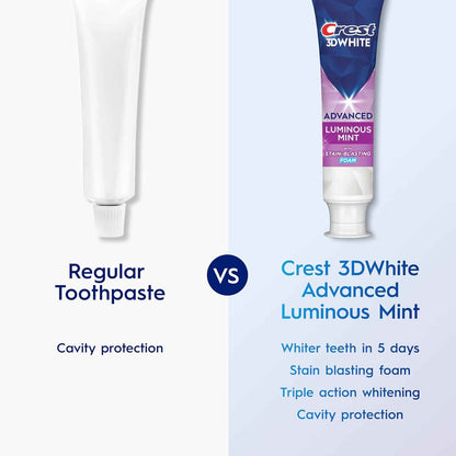 Crest 3D White Advanced, Teeth Whitening Toothpaste for Adults, Cavity Protection Fluoride Toothpaste, Strengthens Enamel, Travel Size Toiletries