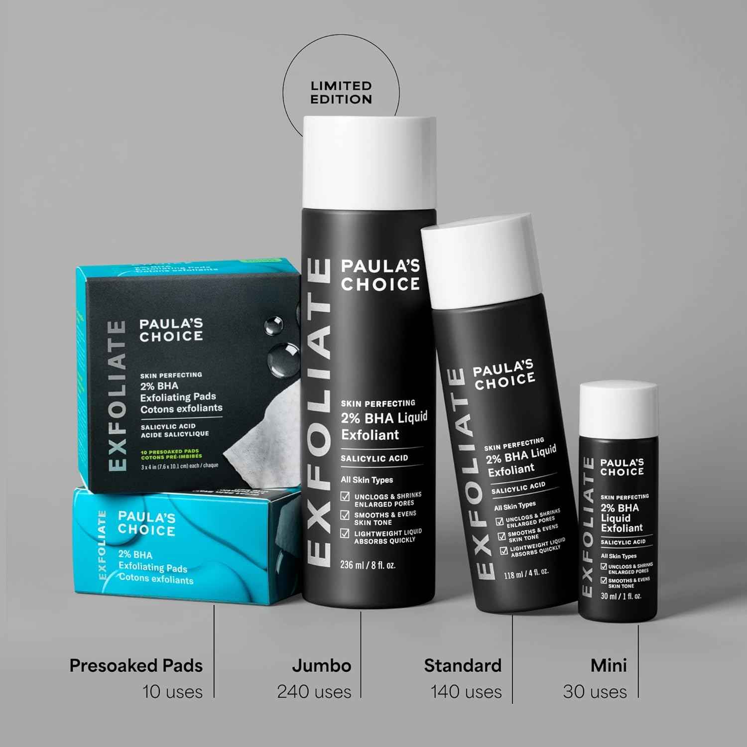 Paula's Choice SKIN PERFECTING 2% BHA Salicylic Acid Exfoliating Pads - Facial Exfoliant Pads for Blackheads, Enlarged Pores, Wrinkles & Fine Lines