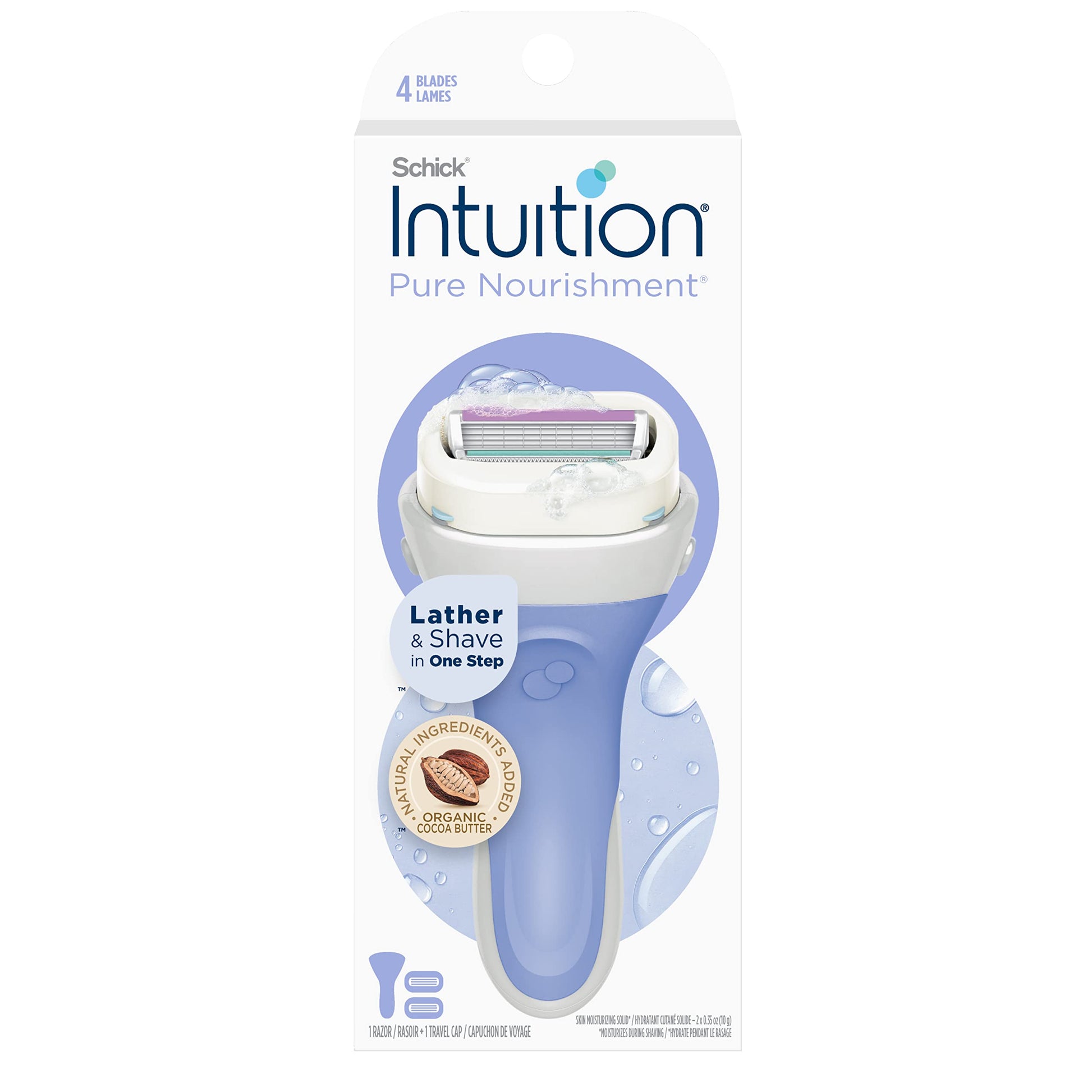 Schick Intuition Pure Nourishment Razors for Women | 1 Razor &amp;amp; 2 Intuition Razor Blades Refill with Organic Cocoa Butter