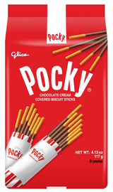 Glico Pocky, Chocolate Cream Covered Biscuit Sticks 9 Individual Bags, 4.13 oz Snack Cookie
