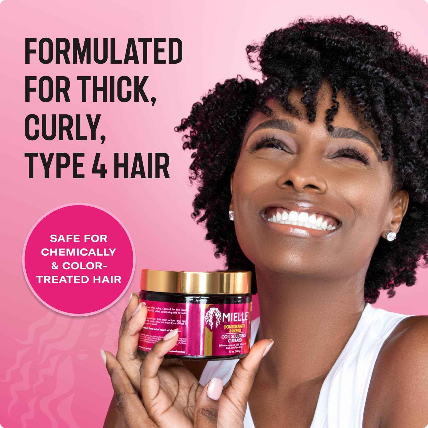 Mielle Organics Pomegranate & Honey Curl Cream - Coil Sculpting Custard for Type 4 Hair - Hydrates, Controls Frizz, Conditions & Adds Shine,12 Fl Oz