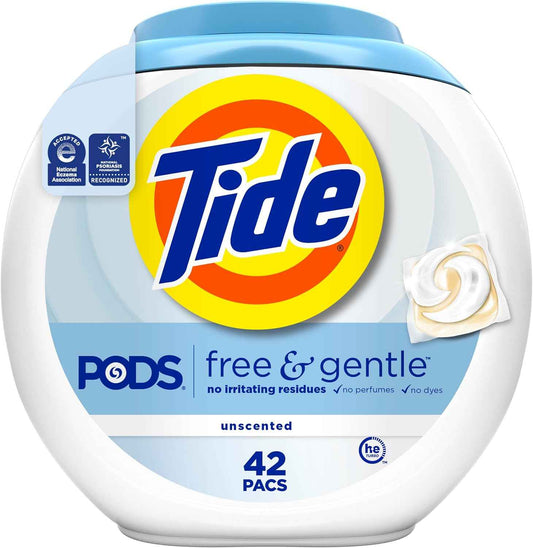 Tide Pods Free & Gentle Laundry Detergent Soap Pacs, Tide Pods Laundry Detergent (Packaging May Vary)