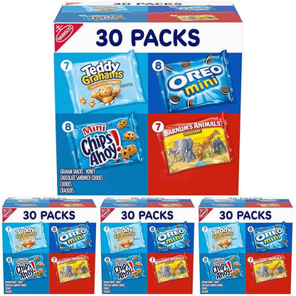 Nabisco Team Favorites Variety Pack, OREO Mini, CHIPS AHOY! Mini, Teddy Grahams Honey & Barnum's Animal Crackers, 30 Snack Packs
