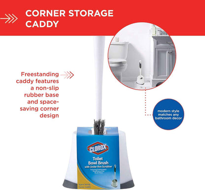 Clorox Under-Rim Toilet Bowl Brush with Corner Storage Caddy, 16 x 5 x 5.5 in