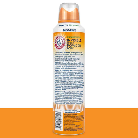 Arm & Hammer Invisible Body Powder Spray, Clear Talc-Free Body Odor & Sweat Control For Men & Women, Spray Body Powder For Women And Men, Arm And Hammer Body Spray Powder, 7 Oz