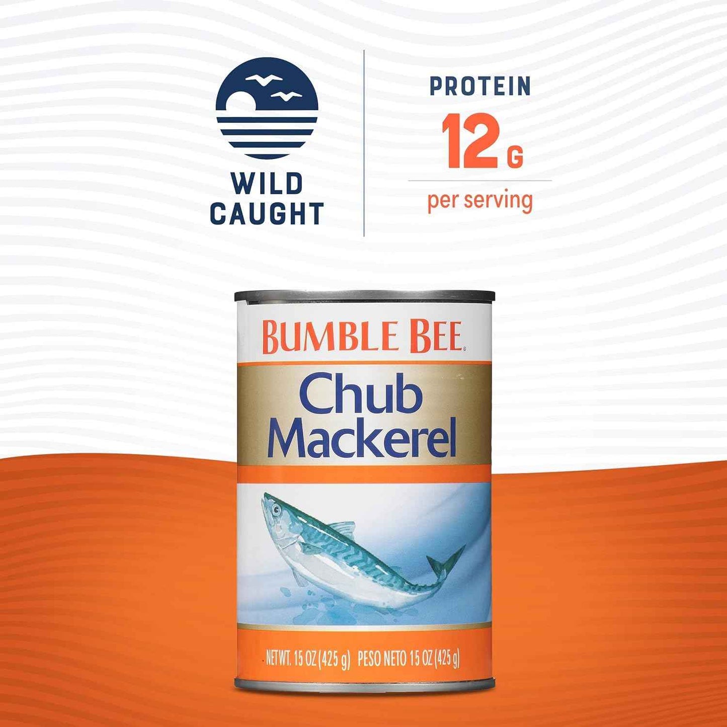 Bumble Bee Chub Mackerel, 15 oz Can - Canned Mackerel Fish, High Protein Keto Food, Gluten Free