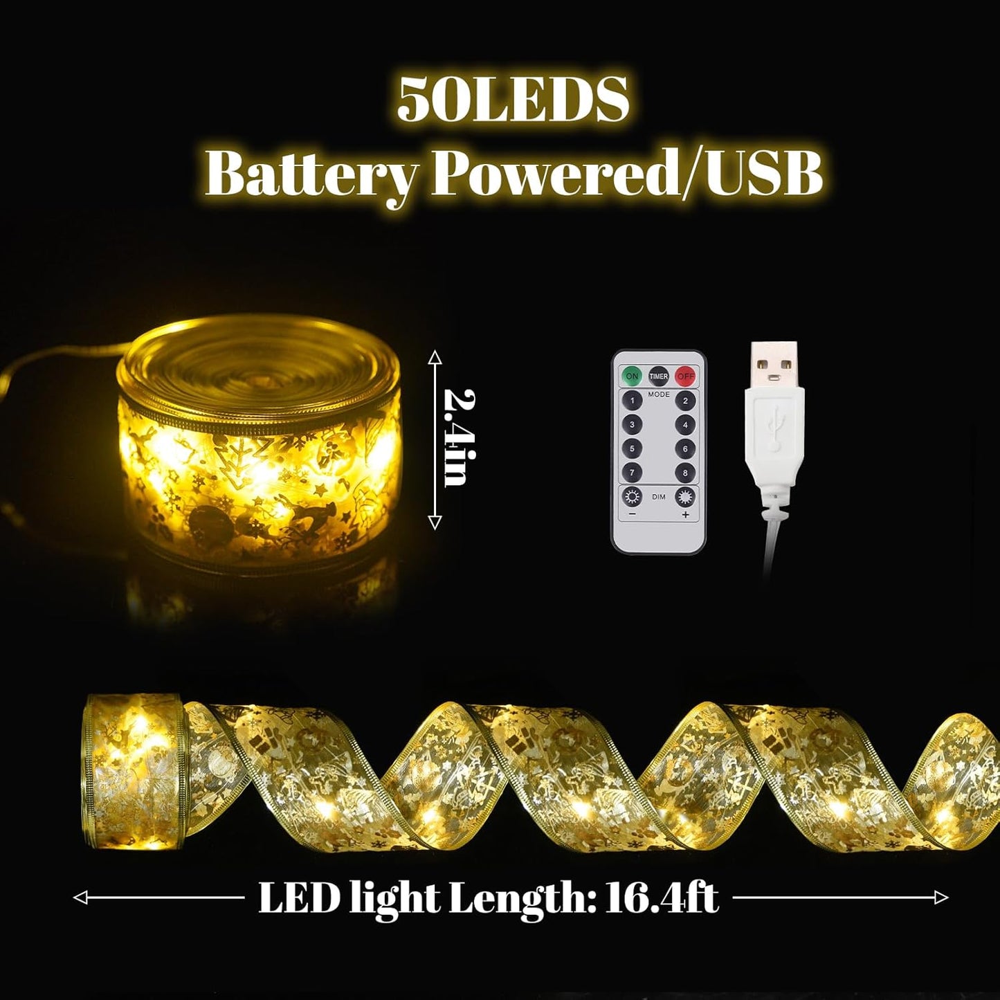 Dailyart_Christmas_Ribbon_Fairy_Lights_2_Pack_Total_100LED_USB&_Battery_Operated_String_Lights_Timer_46FT_Christmas_Lights_Indoor_with_8_Modes_Fairy_Lights_with_Remote_for_Xmas_Tree_Garland_Decoration