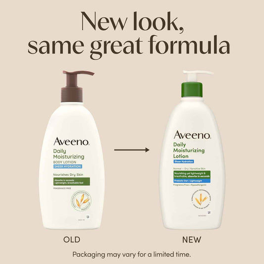 Aveeno Sheer Hydration Fragrance-Free Daily Moisturizing Lotion with Prebiotic Oat for Dry Skin, Lightweight, Fast-Absorbing Body Moisturizer Nourishes Skin with 48-hour Moisture