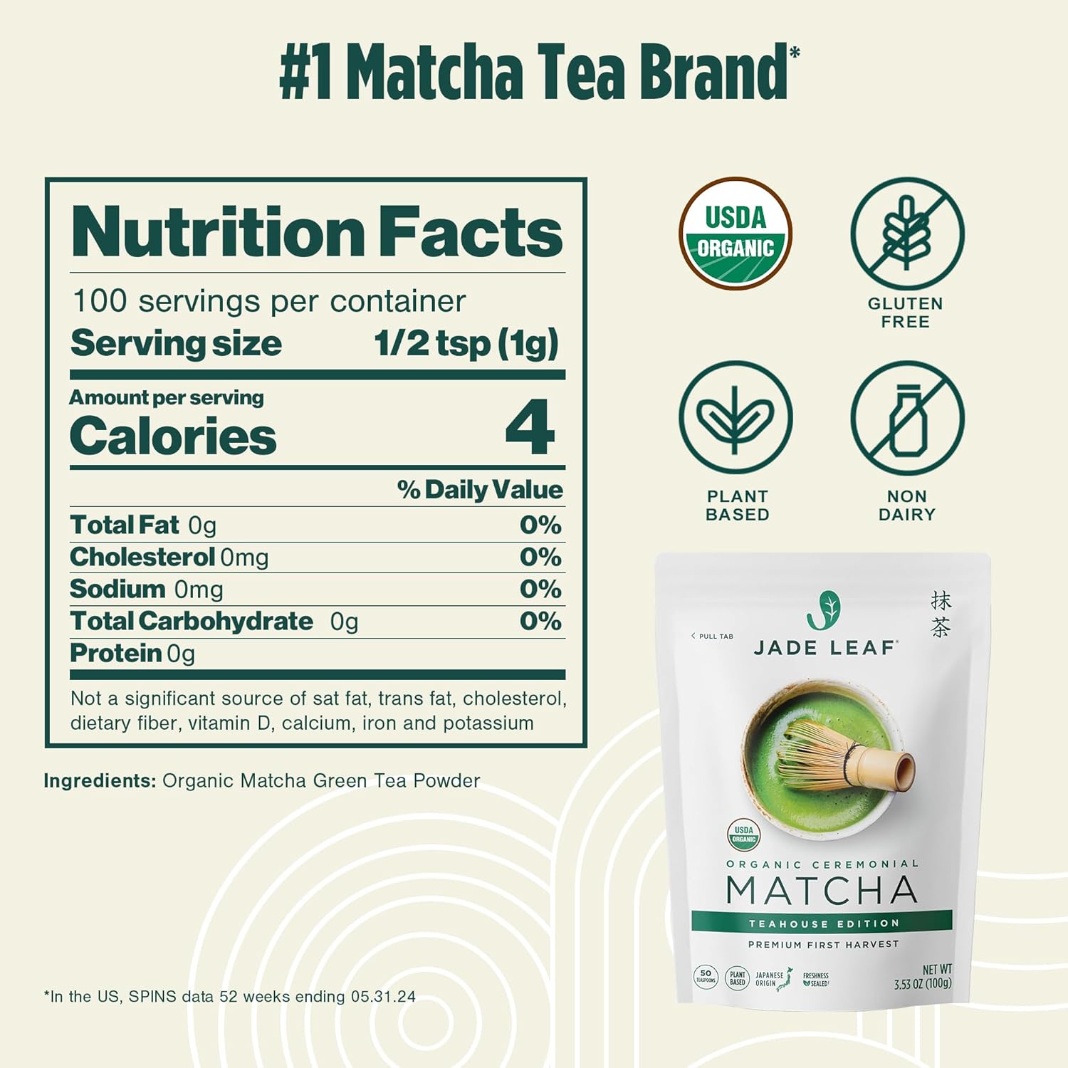 Jade_Leaf_Matcha_Organic_Ceremonial_Grade_Matcha_Green_Tea_Powder_-_100%_Pure_Japanese_First_Harvest_Green_Tea_for_Ceremonies,_Usucha,_Lattes_100g_/_3.53_Ounce_Pouch_(Pack_of_1)