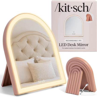 Kitsch_Arch_Desk_Vanity_Mirror_with_Lights,_LED_Makeup_Surface,_Touch_Sensor_Dimmable_Warm_Neutral_Cool_Glow,_Rechargeable_Desk_Mirror_with_Kickstand_for_Travel_-_Terracotta