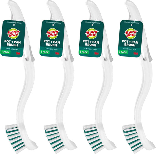 Scotch-Brite, Durable and Long Lasting Dish Brush with Handle for Scrubbing Stainless Steel, Outdoor Furniture, and Sinks without Scratching, Antimicrobial, and Rinses Clean