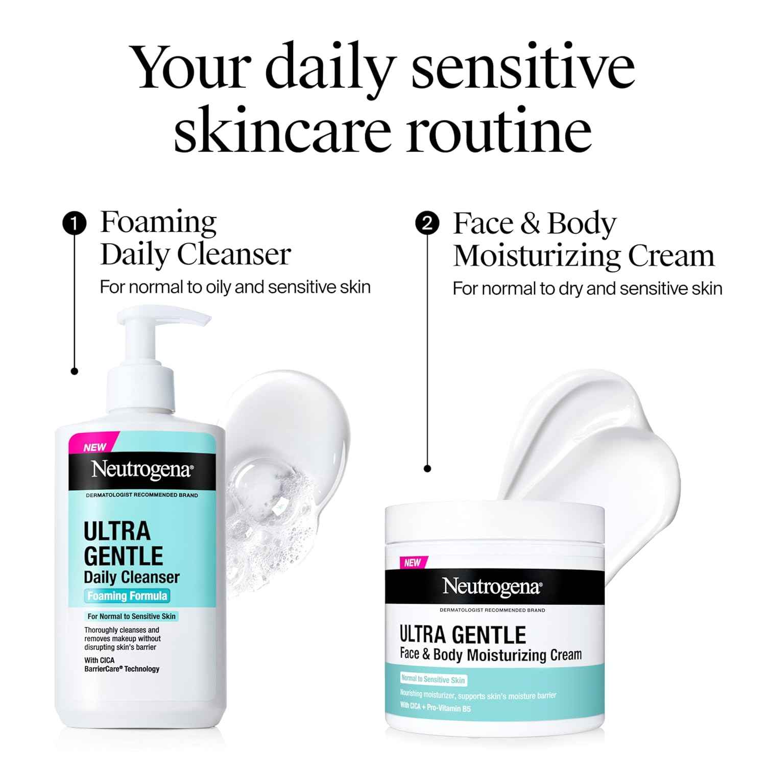 Neutrogena Ultra Gentle Face & Body Moisturizing Cream, Nourishing Face & Body Lotion Moisturizer for Normal to Sensitive Skin Leaves Skin Feeling Smooth & Healthy, Fragrance Free, 11 oz