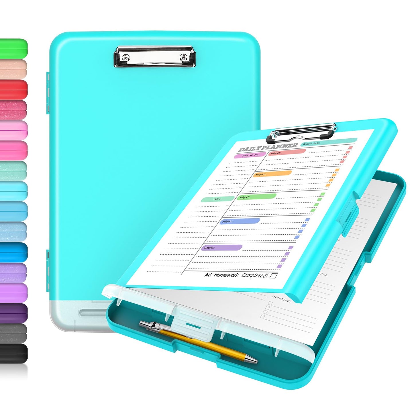 Sooez Clipboard with Storage, Clip Board 8.5 x 11 with Pen Holder, Plastic Organization Case Box for Letter Legal A4 Size Paper, Low Profile Clip, Nurses Teachers Must Haves, School &amp;amp; Office Supplies