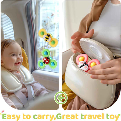 ALASOU 3PCS Suction Cup Spinner Toys for 1 2 Year Old Boy Girl Birthday Gift|Spinning Top Baby Bath Toy for Kids Ages 1-3|Sensory Airplane Travel Toy Easter Basket Stuffers for Toddlers Infant