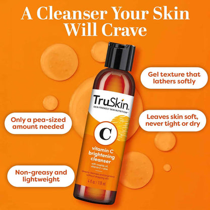 TruSkin Vitamin C Face Wash Cleanser - Brightening Facial Cleanser with Vitamins C & E, Rosehip Oil, Aloe Vera & MSM - Gently Cleanses, Refreshes & Supports Radiant Skin